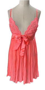 Vintage Victoria's Secret Pink Pleated Babydoll Lace Satin Bow Lingerie M Y2K Photo 0