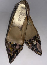 Michael‎ Kors Heels Snake Skin Leather 2" Kitten Heels MK Logo Chain Women's 8M Photo 0