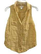 Maeve Anthropologie Butter Yellow Linen Sleeveless Button Up Top Chest Pockets 0 Photo 0