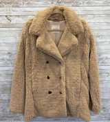 Altar'd State Womens L Coat Faux Fur Tan Beige Double Breasted Teddy Bear Fur Photo 0