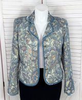 Vintage Talbots Blazer Women XL Blue Floral‎ Brocade Velvet Trim Jacket Boho Photo 0
