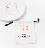 NEW Coach Open Circle‎ Necklace And Tea Rose Stud Earrings Set Rose Gold Jewelry Photo 0