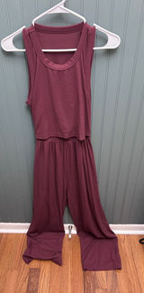 Latched Mama Nursing Jumpsuit Plum Burgundy Ribbed Sleeveless Wide Leg Small Photo 0