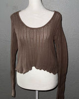 NWOT Abercrombie & Fitch Long-Sleeve Crochet Scoopneck Top‎ in Taupe Small Photo 0