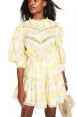 LoveShackFancy Target Yellow Floral Lace peasant Mini Dress Plus 1X Cottagecore Photo 0