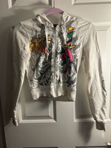 Ed Hardy Women's White Zip-Up Hoodie with Tiger and Dragon Graphic Photo 0