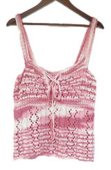 VINTAGE Pink White Handmade Crochet Tank Top Boho Indie Cottagecore Size‎ L XL Photo 0