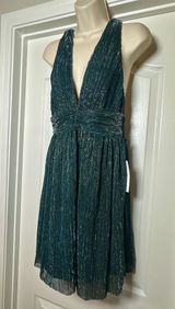 NWT Crystal Sky Deep V-neck Pleated Sparkle Iridescent Women’s Cocktail Dress LG Photo 0
