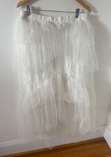 Maeve Anthropologie White Tulle Pearl Tiered Maxi Skirt Large NWT Blanc 79681953 Photo 0