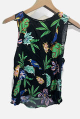 Zara Woman Blouse Women XS Black Tropical Bird Floral Print Sleeveless Summer Photo 0