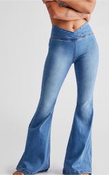 Free People We The Free Venice Beach Flare Jeans Criss Cross Waist Size 26 Photo 0