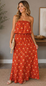 Yidarton Boho Strapless Maxi Dress NWT Resort‎ Vacation Festival M Photo 0