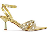 Azalea Wang Ziva Ankle Strap Sandal Gold Rhinestone Heels Size 8 New No Box Photo 0
