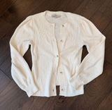 LOFT Cream Button-Front Puff-Sleeve Ribbed Sweater Cardigan Size Small - C54-144 Photo 0