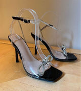 Wild Diva Black Rhinestone Bow Narala -15 Stiletto High Heel Pumps Size 8.5 Photo 0