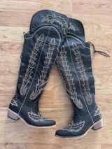 Women's Embroidery Cowgirl Western Pull On Over The Knee Boots Pointed Toe Shoes Photo 0