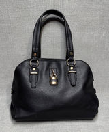 Black Padlock Faux Leather Satchel Handbag Purse Gold Padlock‎ Detail Medium Photo 0