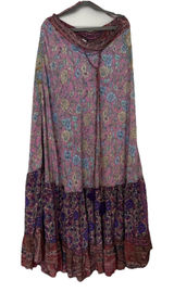 Gold & Silver Paris Floral Boho Maxi Skirt Size Small Pastel Paisley Peasant Photo 0