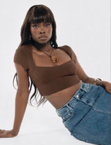 Princess Polly Top Brown Crop Photo 0
