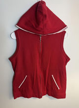 Talbots Sweater Vest Wm Med Red Hooded Full Zip Pockets Knit Cotton Athleisure Photo 0
