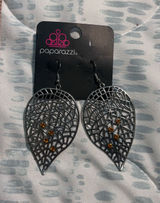 Paparazzi Gunmetal Teardrop Filigree Earrings with Amber Accents Photo 0