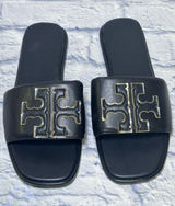 TORY BURCH Double T Sport Leather Slide Sandal Perfect Black Size 9.5 (40) Photo 0