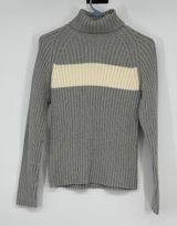 Polo Jeans Co Ralph Lauren Grey Ribbed Turtleneck Sweater Cream‎ Stripe Preppy Photo 0