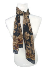 Vtg Liz Claiborne Black Floral Sheer Scarf Evening Cottagecore Grandma Coastal Photo 0