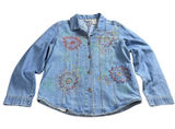 White Stag Denim Shirt Jacket Women Medium Stone Wash Floral Embroidered Boho Photo 0