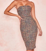 HOUSE‎ OF CB Gabrielle Black Tweed Strapless Midi Dress Size Extra Small Photo 0
