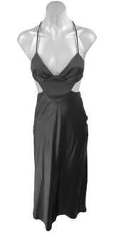 NEW Zara Black Silk Satin Sleeveless Cutout V Neck Strappy Midi Slip Dress Sz XS Photo 0