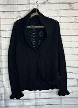 Vintage Lauren Ralph Lauren Black Cotton Puff-Sleeve Button Front Cardigan M Y2K Photo 0