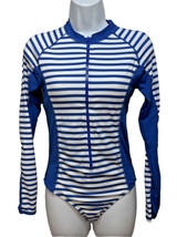 Cabana Life Womens One Piece Long Sleeve Zip Swimsuit Rash Guard Size‎ S Blue Photo 0