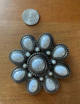 Vintage Premier Designs Silver Tone White Faux Turquoise Flower‎ Brooch Pendant Photo 0