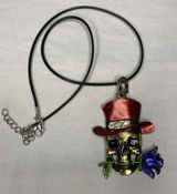 Skull Necklace Red Top Hat Rose Pendant Gothic Halloween Costume Jewelry‎ New Photo 0