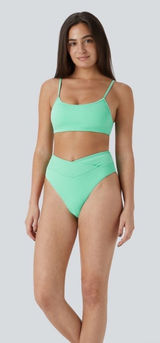 Halara Bikini Set Womens Small Ribbed Crossover High Waist Mint Green Photo 0