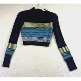 Free‎ People FP Movement Sweater Womens XS Striped Thermal Cropped Thumbholes Photo 0