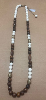 Chico's Wood & Howlite Semi-Precious Long Statement Necklace NWT Photo 0
