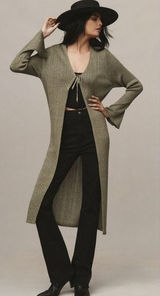 By ANTHROPOLOGIE Long Shine Cardigan Sweater Green Tie Front Knitwear Small Photo 0