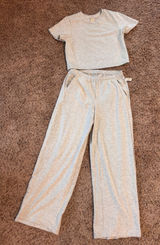 Harmony Balance 2 Piece Lounge Set Crop Top Wide Leg Pants Gray Size Small NWT Photo 0