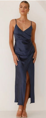 NWTBilly J Elsa Midi Dress Navy Satin Bridesmaids Formal Size AU 10 / US 6 Photo 0