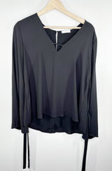 Lush‎ Black Long Sleeve Keyhole V-Neck Tie Detail Blouse Women's Size Large L Photo 0