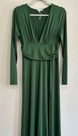 Baltic Born Ariana Green V-Neck‎ Long Sleeve Ruched Maxi Dress Bump Friendly Photo 0
