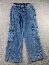 Wild Fable High Rise Cargo Jeans 6 28X30 Blue Streetwear Wide Leg Utility Photo 0