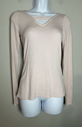 Hollister Cage Neck Long Sleeve Ribbed Top - Soft Pink/Nude - Size M Photo 0