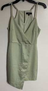 Lulus Sage Green Satin Mini Dress Halter Neck Asymmetrical Hem Size XS Photo 0