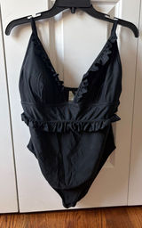 J. Crew Black Ruffle One-Piece Swimsuit Size 12 Photo 0