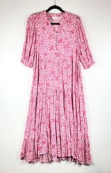 Karlie Womens Dress Pink Floral Ditsy Midi Tiered A Line Cottagecore Boho Small Photo 0