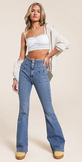 Free People We The Free Jayde High Rise Flare Jeans in Sunburst Blue Size 29 Photo 0