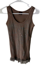 Daytrip Y2k Tank Top Womens‎ Small Brown Lace Trim Ribbed Sleeveless Boho Photo 0